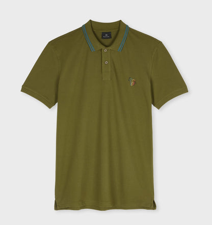 PAUL SMITH PS ZEBRA TIPPED BROAD STRIPE PIQUE COTTON POLO SHIRT KHAKI GREEN RRP £90 NEW