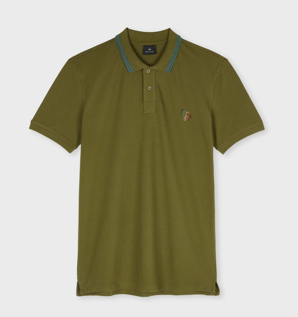 PAUL SMITH PS ZEBRA TIPPED BROAD STRIPE PIQUE COTTON POLO SHIRT KHAKI GREEN RRP £90 NEW