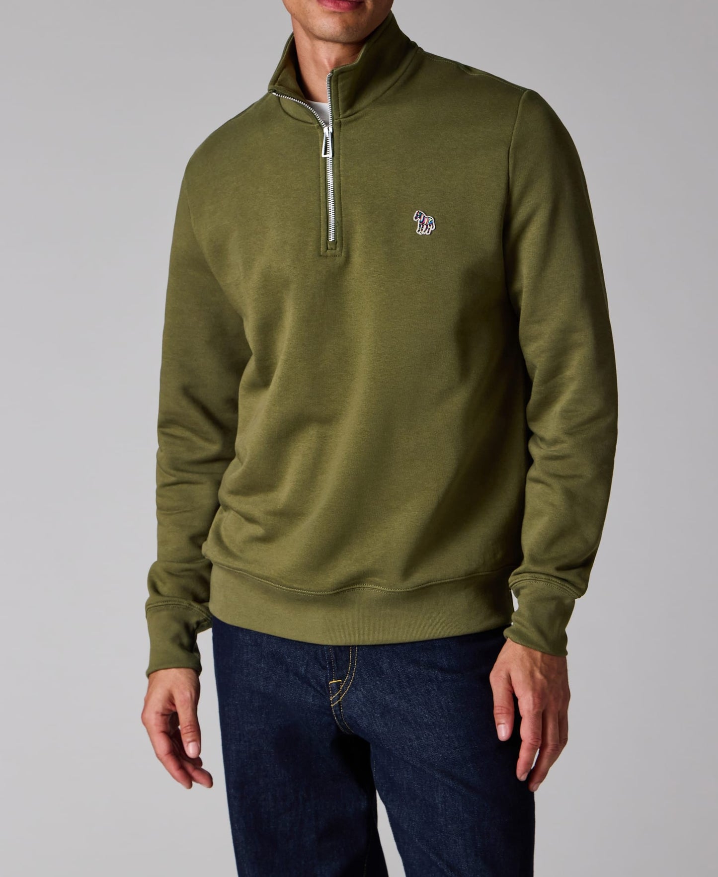 PAUL SMITH PS QUARTER ZIP COTTON FLEECE SWEATSHIRT KHAKI GREEN M RRP £135 BNWT