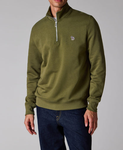 PAUL SMITH PS QUARTER ZIP COTTON FLEECE SWEATSHIRT KHAKI GREEN RRP £135 BNWT