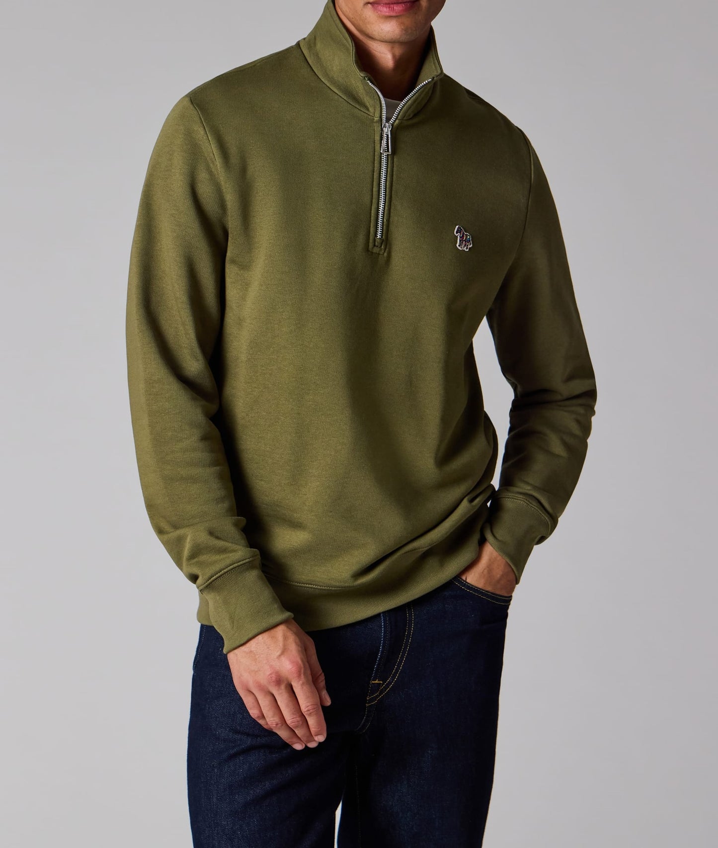 PAUL SMITH PS QUARTER ZIP COTTON FLEECE SWEATSHIRT KHAKI GREEN M RRP £135 BNWT