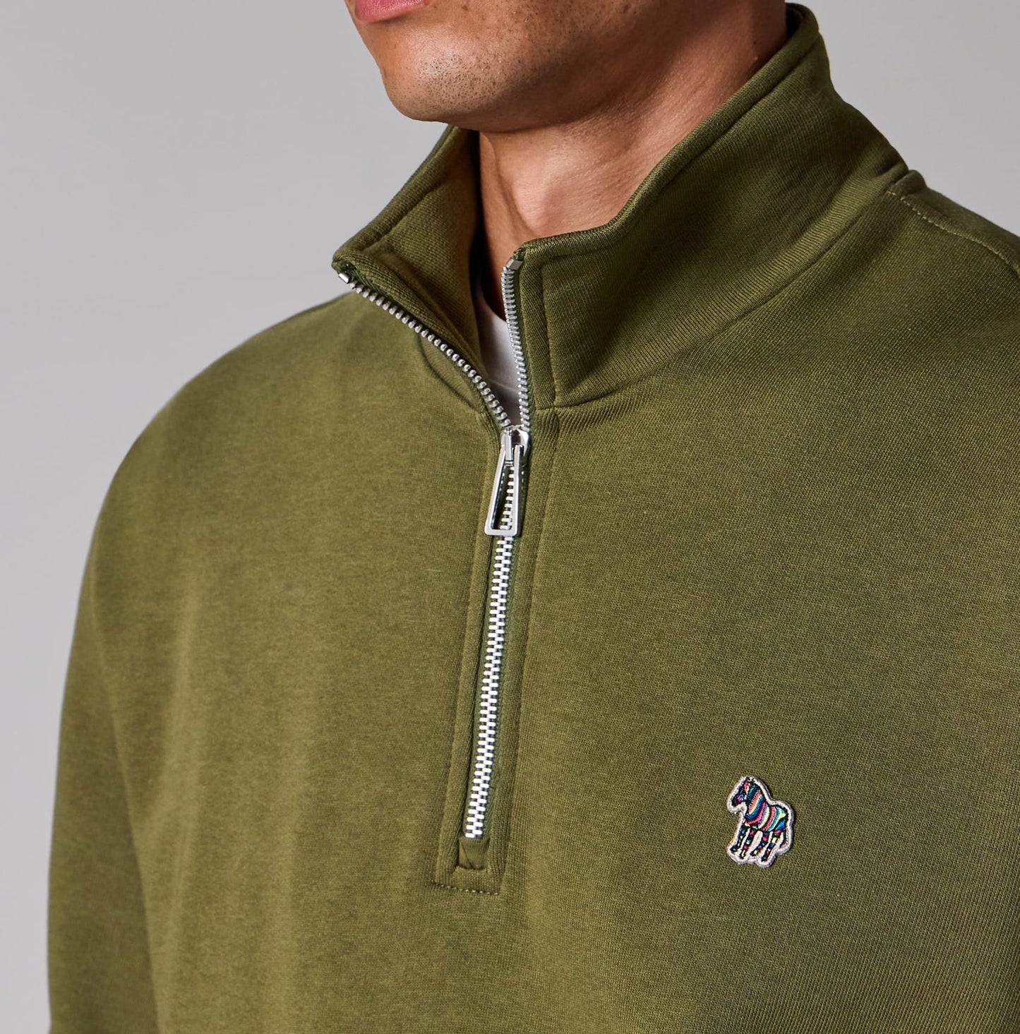 PAUL SMITH PS QUARTER ZIP COTTON FLEECE SWEATSHIRT KHAKI GREEN M RRP £135 BNWT