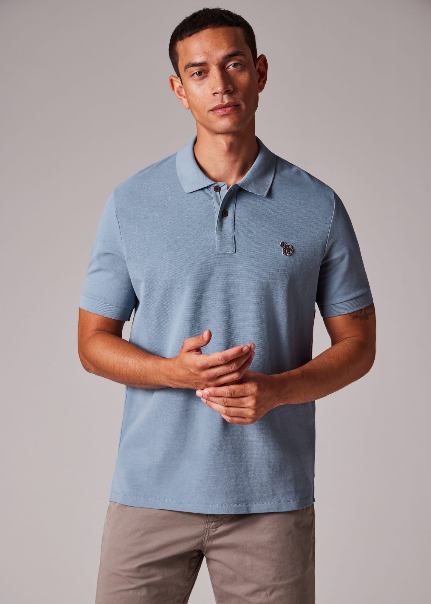 PAUL SMITH PS ZEBRA PIQUE COTTON POLO SHIRT PALE INDIGO BLUE (43J) RRP £90 BNWT