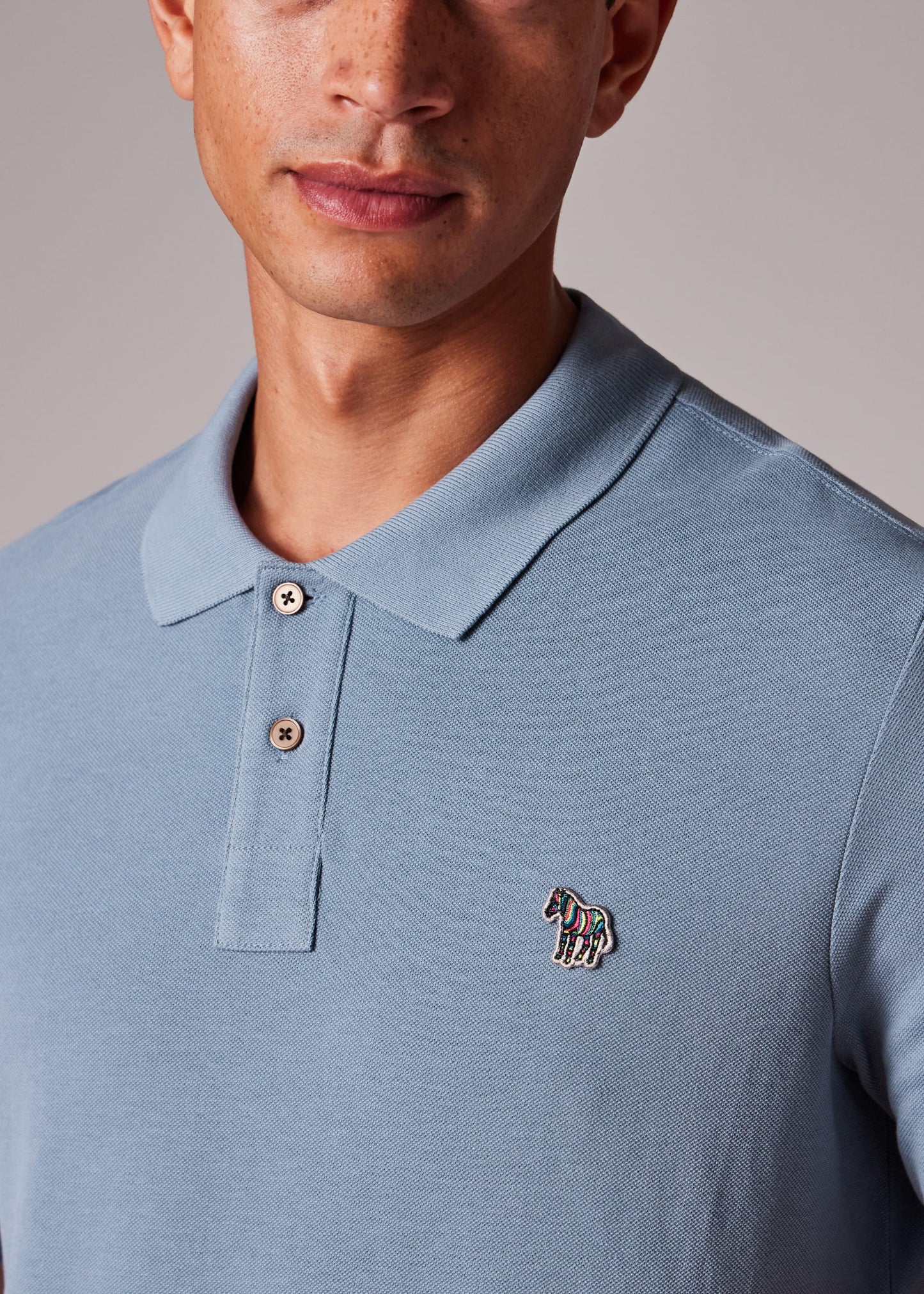 PAUL SMITH PS ZEBRA PIQUE COTTON POLO SHIRT PALE INDIGO BLUE (43J) RRP £90 BNWT