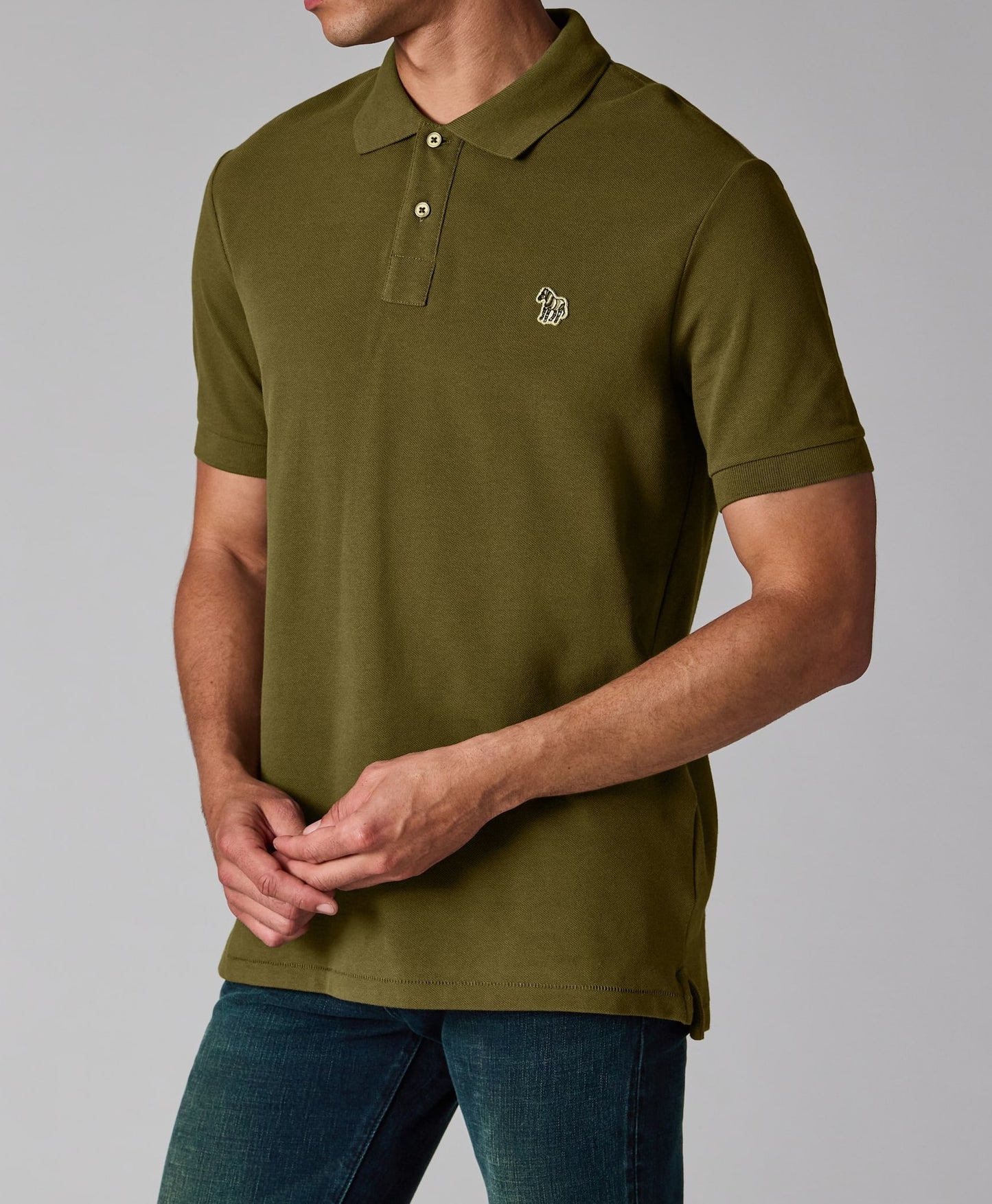 PAUL SMITH ZEBRA PIQUE COTTON POLO SHIRT KHAKI GREEN (36F) RRP £90 NEW