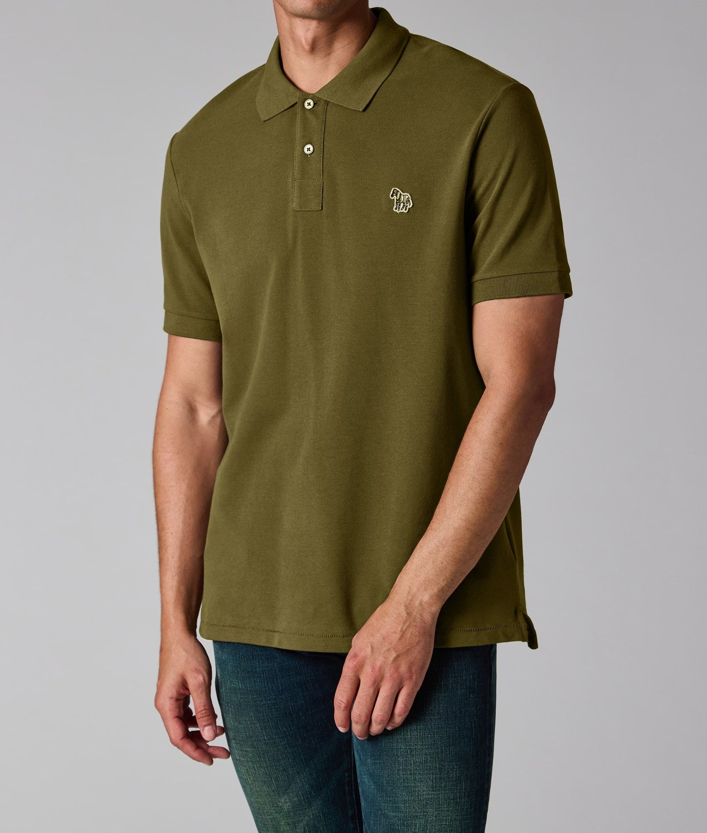 PAUL SMITH ZEBRA PIQUE COTTON POLO SHIRT KHAKI GREEN (36F) RRP £90 NEW