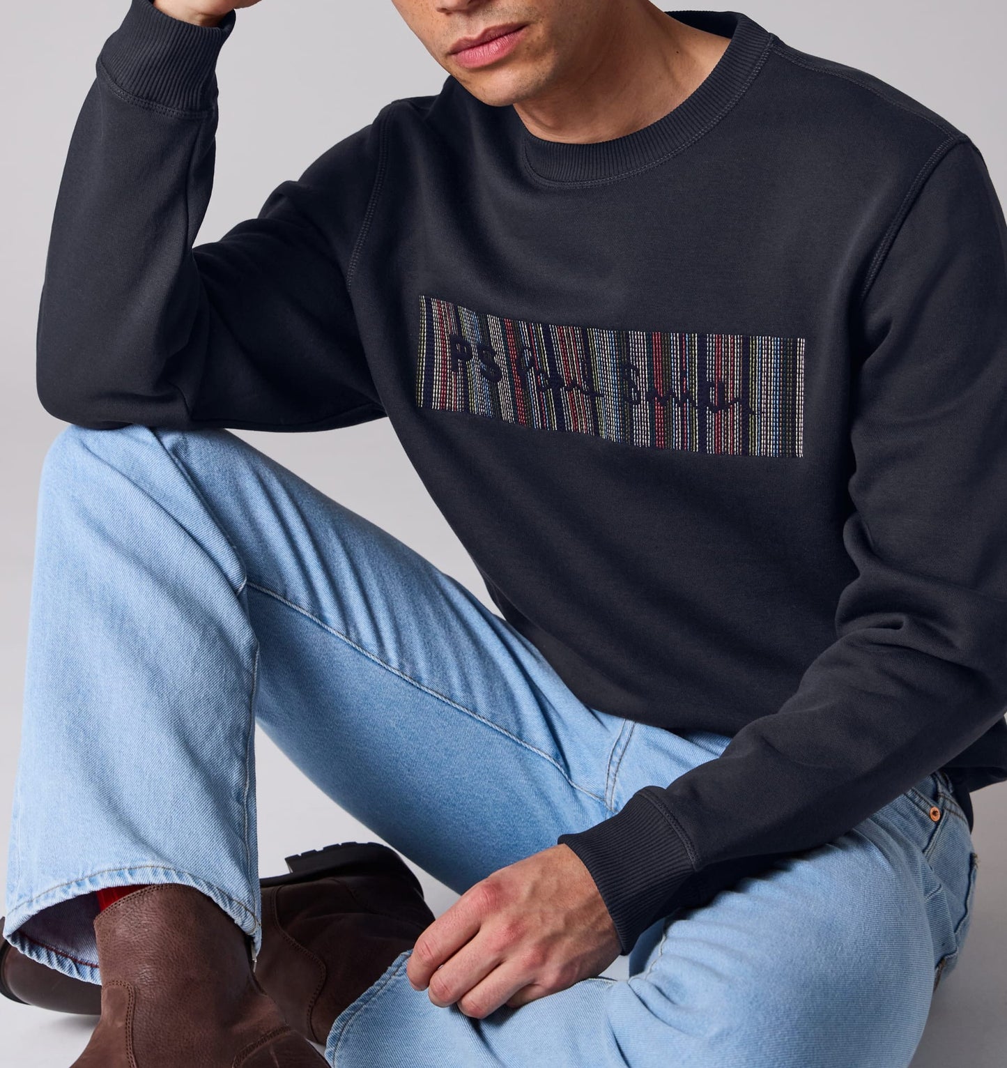 PAUL SMITH PS STITCH STRIPE EMBROIDERED SWEATSHIRT NAVY BLUE LARGE RRP £145 BNWT
