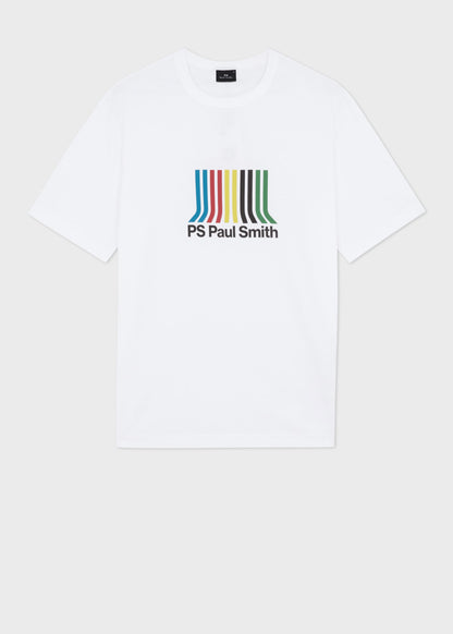 PAUL SMITH PS STRIPED LOGO COTTON T-SHIRT WHITE LARGE RRP £75 BNWT