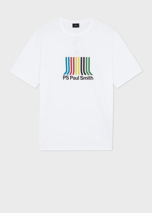 PAUL SMITH PS STRIPED LOGO COTTON T-SHIRT WHITE LARGE RRP £75 BNWT