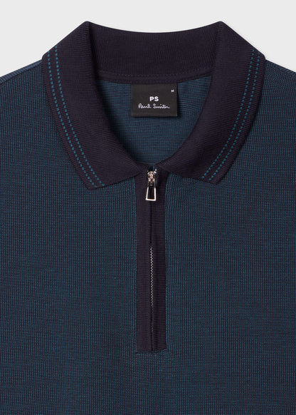 PAUL SMITH PS HALF ZIP JACQUARD COTTON POLO SHIRT NAVY BLUE 2XL RRP £115 BNWT