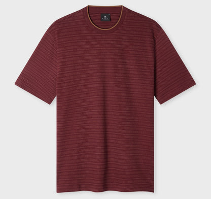 PAUL SMITH PS JACQUARD STRIPE ORGANIC COTTON T-SHIRT BURGUNDY RRP £95 BNWT