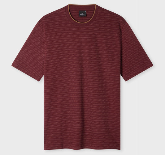 PAUL SMITH PS JACQUARD STRIPE ORGANIC COTTON T-SHIRT BURGUNDY RRP £95 BNWT