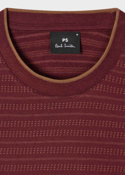 PAUL SMITH PS JACQUARD STRIPE ORGANIC COTTON T-SHIRT BURGUNDY RRP £95 BNWT