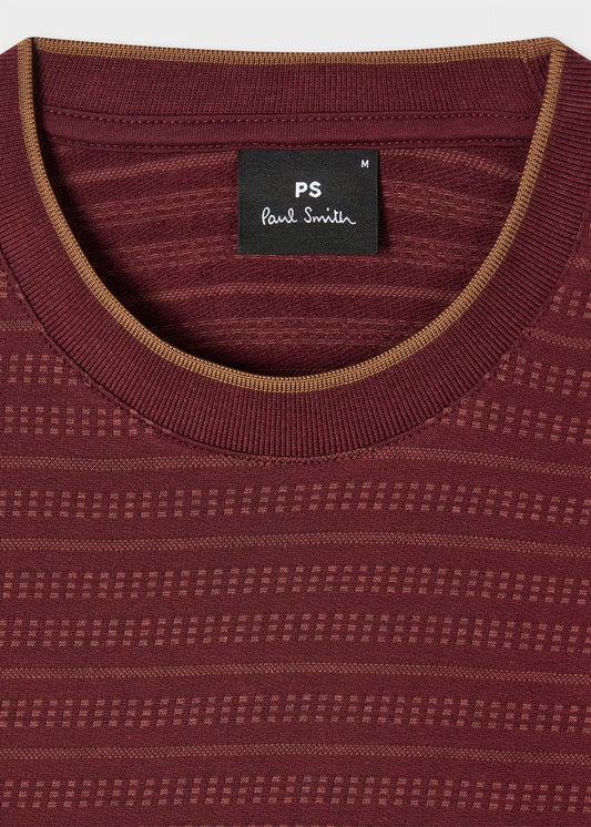 PAUL SMITH PS JACQUARD STRIPE ORGANIC COTTON T-SHIRT BURGUNDY RRP £95 BNWT