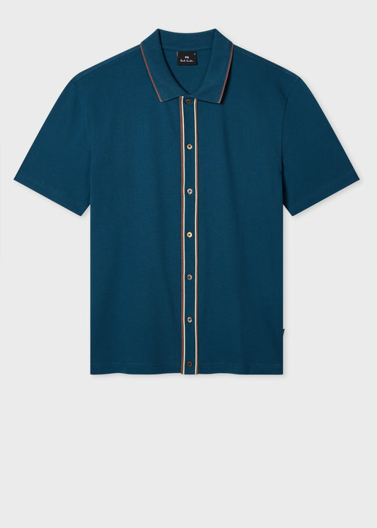PAUL SMITH PS BUTTON FRONT STRETCH COTTON POLO SHIRT TEAL BLUE RRP £115 BNWT