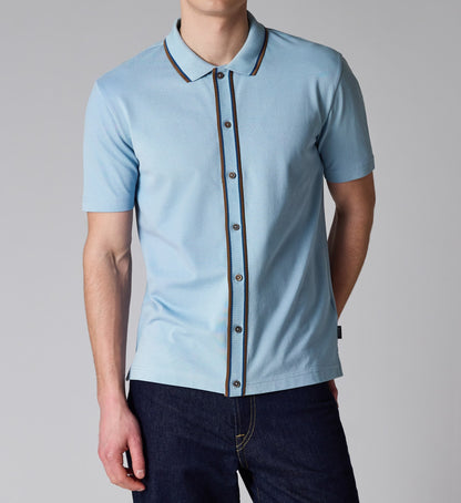 PAUL SMITH BUTTON THROUGH TIPPED POLO SHIRT PALE BLUE (41D) RRP £115 BNWT