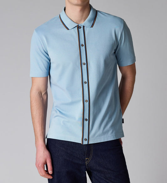 PAUL SMITH BUTTON THROUGH TIPPED POLO SHIRT PALE BLUE (41D) 2XL RRP £115 BNWT