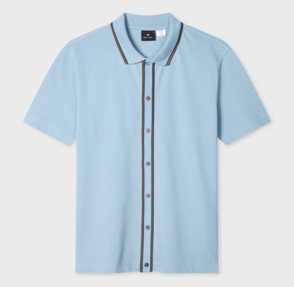 PAUL SMITH BUTTON THROUGH TIPPED POLO SHIRT PALE BLUE (41D) RRP £115 BNWT