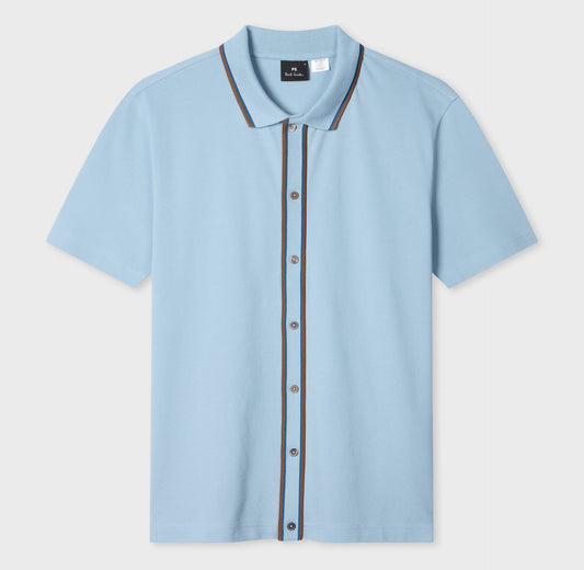 PAUL SMITH BUTTON THROUGH TIPPED POLO SHIRT PALE BLUE (41D) 2XL RRP £115 BNWT
