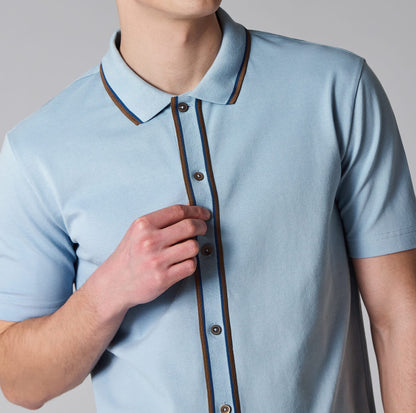 PAUL SMITH BUTTON THROUGH TIPPED POLO SHIRT PALE BLUE (41D) RRP £115 BNWT