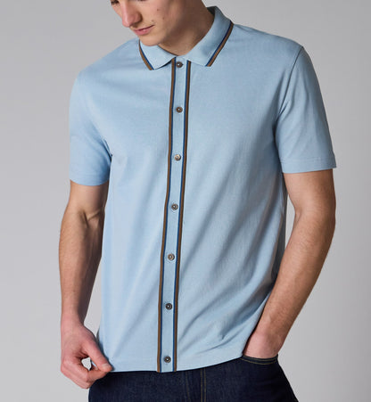 PAUL SMITH BUTTON THROUGH TIPPED POLO SHIRT PALE BLUE (41D) RRP £115 BNWT