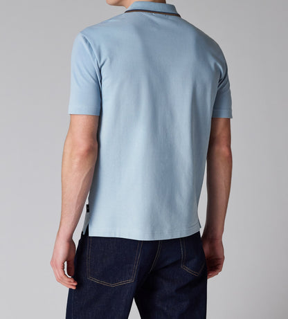 PAUL SMITH BUTTON THROUGH TIPPED POLO SHIRT PALE BLUE (41D) RRP £115 BNWT