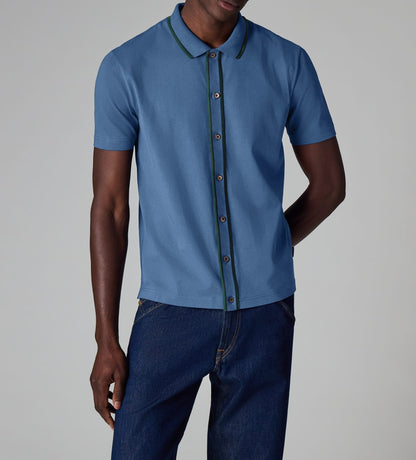 PAUL SMITH BUTTON THROUGH TIPPED POLO SHIRT MID BLUE (46A) 2XL RRP £115 BNWT