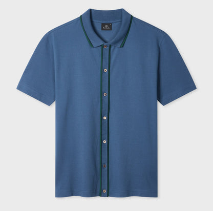 PAUL SMITH BUTTON THROUGH TIPPED POLO SHIRT MID BLUE (46A) 2XL RRP £115 BNWT