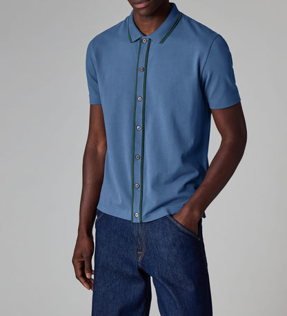 PAUL SMITH BUTTON THROUGH TIPPED POLO SHIRT MID BLUE (46A) 2XL RRP £115 BNWT