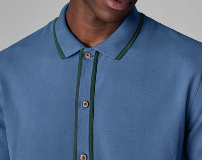 PAUL SMITH BUTTON THROUGH TIPPED POLO SHIRT MID BLUE (46A) 2XL RRP £115 BNWT