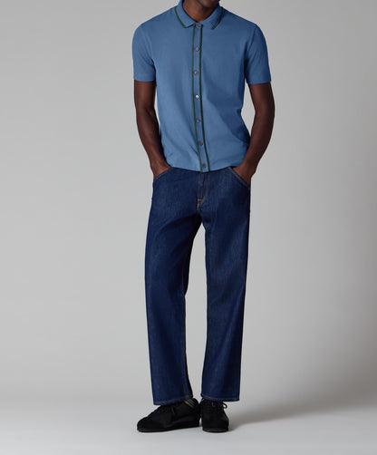 PAUL SMITH BUTTON THROUGH TIPPED POLO SHIRT MID BLUE (46A) 2XL RRP £115 BNWT