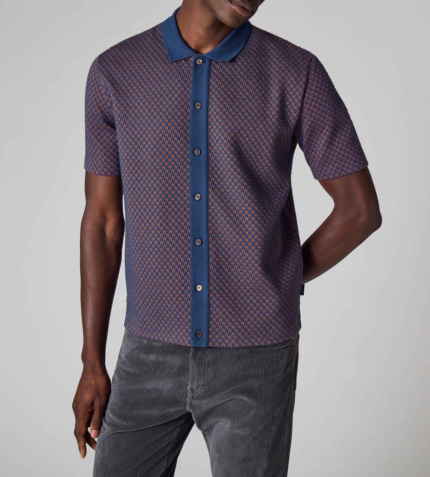 PAUL SMITH PS SHORT SLEEVE JACQUARD BUTTON UP POLO JUMPER NAVY XL RRP £140 BNWT