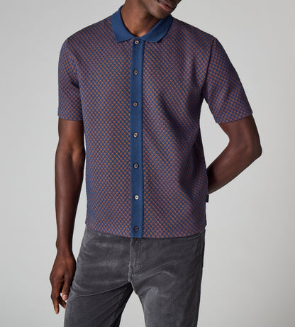 PAUL SMITH PS SHORT SLEEVE JACQUARD BUTTON UP POLO JUMPER NAVY XL RRP £140 BNWT