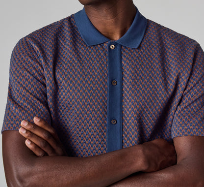 PAUL SMITH PS SHORT SLEEVE JACQUARD BUTTON UP POLO JUMPER NAVY XL RRP £140 BNWT