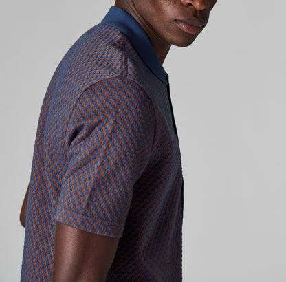 PAUL SMITH PS SHORT SLEEVE JACQUARD BUTTON UP POLO JUMPER NAVY XL RRP £140 BNWT