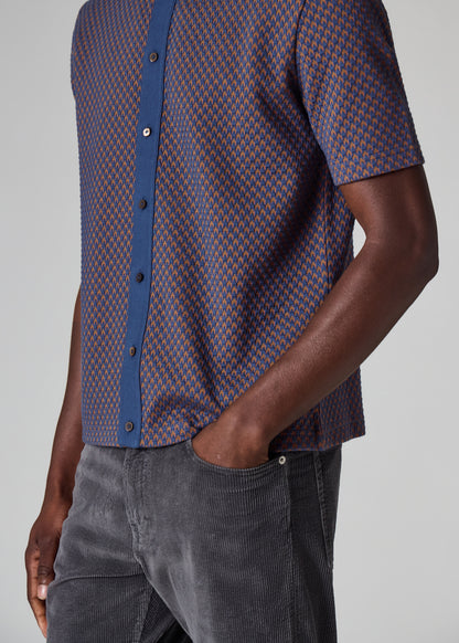 PAUL SMITH PS SHORT SLEEVE JACQUARD BUTTON UP POLO JUMPER NAVY XL RRP £140 BNWT