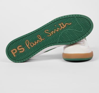 PAUL SMITH PS DOVER LEATHER TRAINERS WHITE & GREEN RRP £195 BNIB