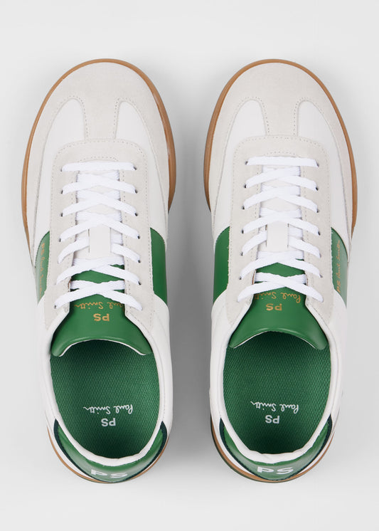 PAUL SMITH PS DOVER LEATHER TRAINERS WHITE & GREEN RRP £195 BNIB