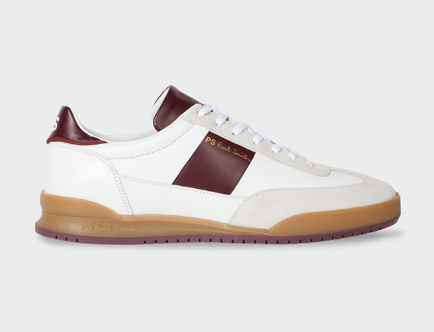 PAUL SMITH PS DOVER LEATHER TRAINERS WHITE & BORDEAUX RRP £195 BNIB