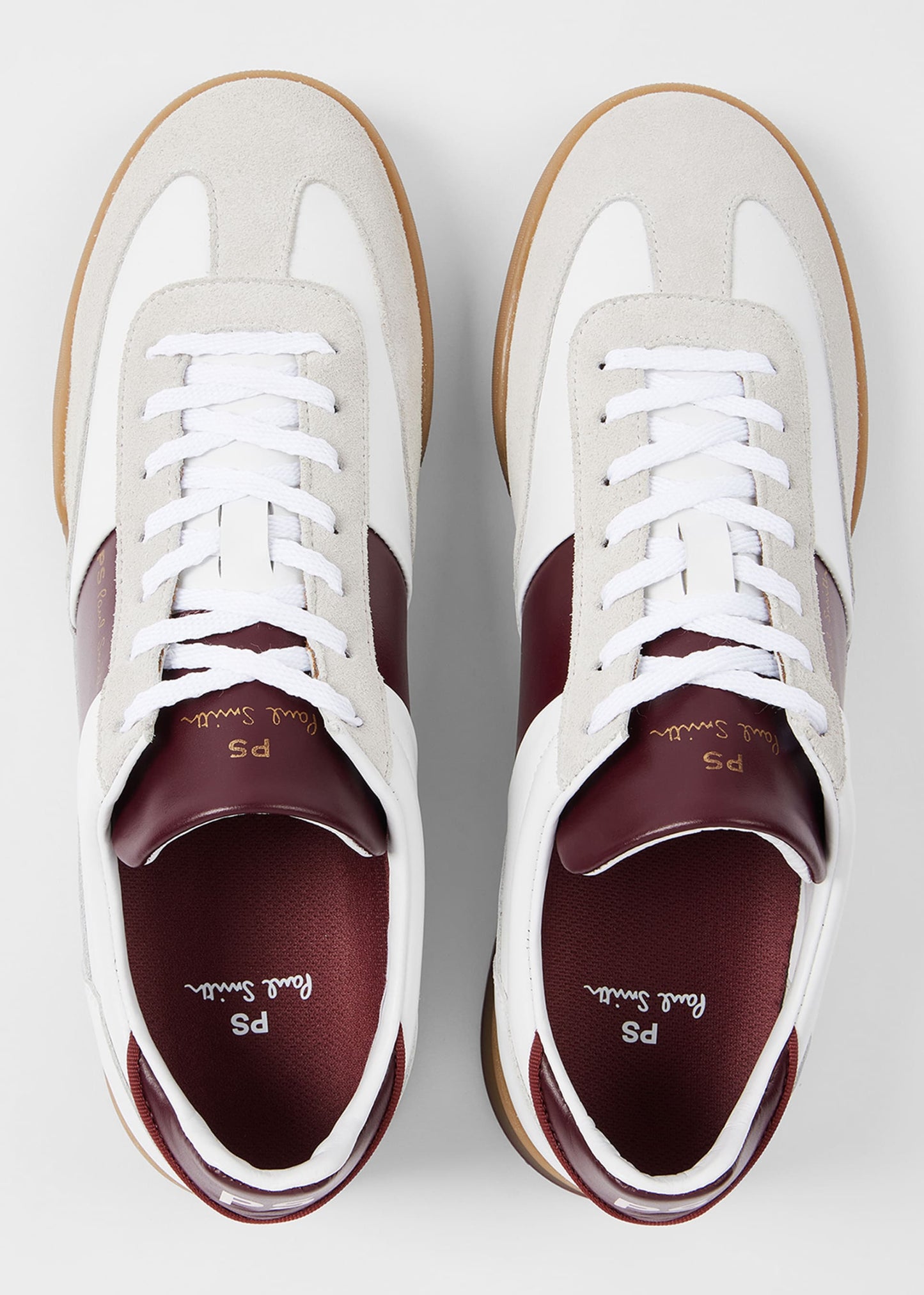 PAUL SMITH PS DOVER LEATHER TRAINERS WHITE & BORDEAUX RRP £195 BNIB