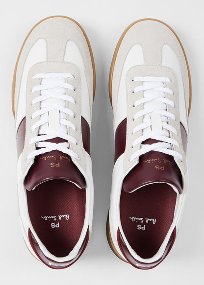 PAUL SMITH PS DOVER LEATHER TRAINERS WHITE & BORDEAUX RRP £195 BNIB