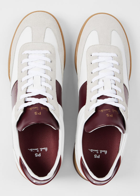PAUL SMITH PS DOVER LEATHER TRAINERS WHITE & BORDEAUX RRP £195 BNIB