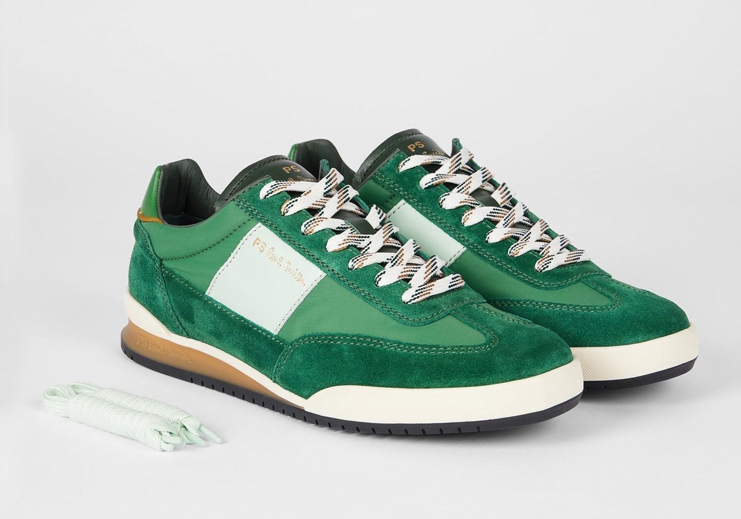 PAUL SMITH PS DOVER SUEDE & NYLON TRAINERS GREEN & WHITE UK 9 RRP £195 BNIB