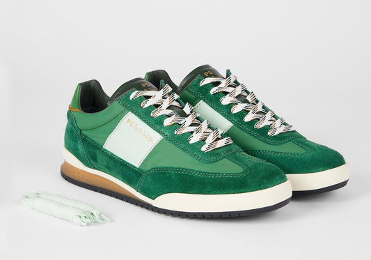 PAUL SMITH PS DOVER SUEDE & NYLON TRAINERS GREEN & WHITE UK 9 RRP £195 BNIB