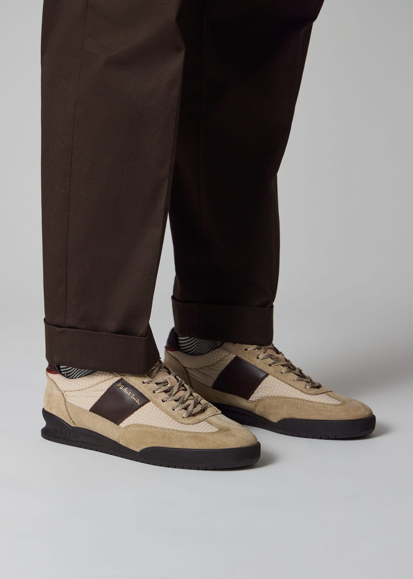 PAUL SMITH PS DOVER SUEDE & NYLON TRAINERS BEIGE & BROWN UK 9 RRP £195 BNIB