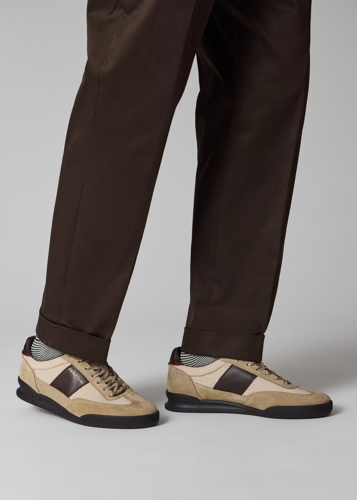 PAUL SMITH PS DOVER SUEDE & NYLON TRAINERS BEIGE & BROWN UK 9 RRP £195 BNIB