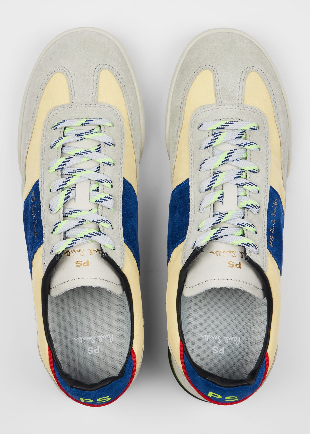 PAUL SMITH PS DOVER SUEDE & NYLON TRAINERS ACID YELLOW/BLUE UK 9 RRP £195 BNIB