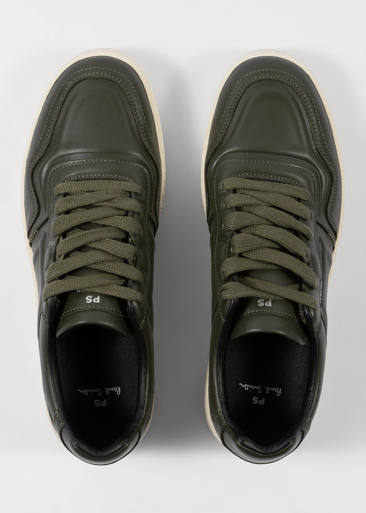 PAUL SMITH PS ELLIS LEATHER TRAINERS KHAKI GREEN RRP £200 BNIB