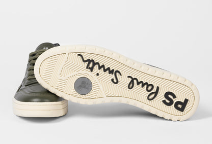 PAUL SMITH PS ELLIS LEATHER TRAINERS KHAKI GREEN RRP £200 BNIB