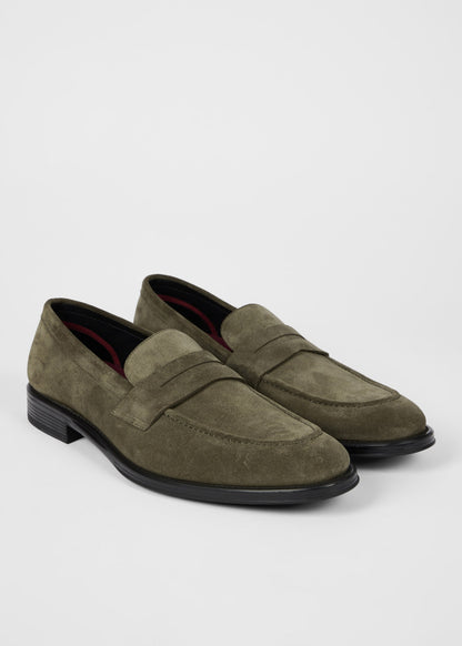 PAUL SMITH PS PIERCE SUEDE LEATHER LOAFERS SHOES KHAKI GREEN UK 8 RRP £195 BNIB